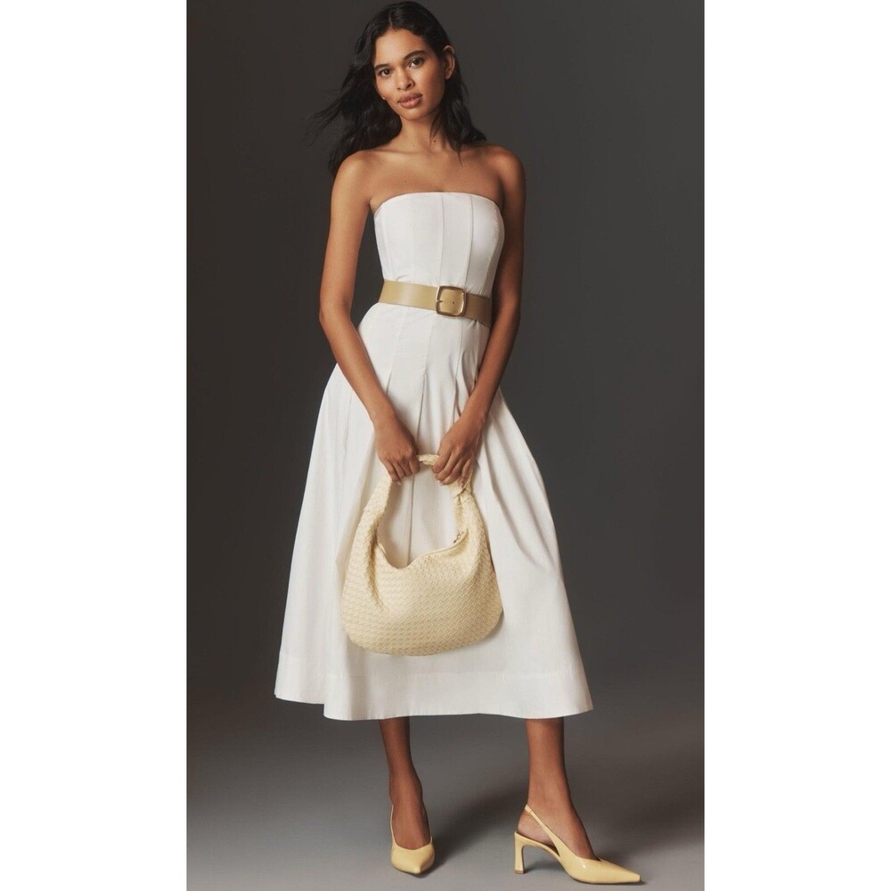 Anthropologie Mare Mare Midi Dress Classic White Strapless Preppy Boho Large NWT